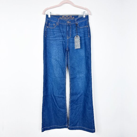 2/$30 NWT Wax Jean Wide Flare Denim Mid-rise Dark Wash 9 #A1604 - Picture 3 of 8